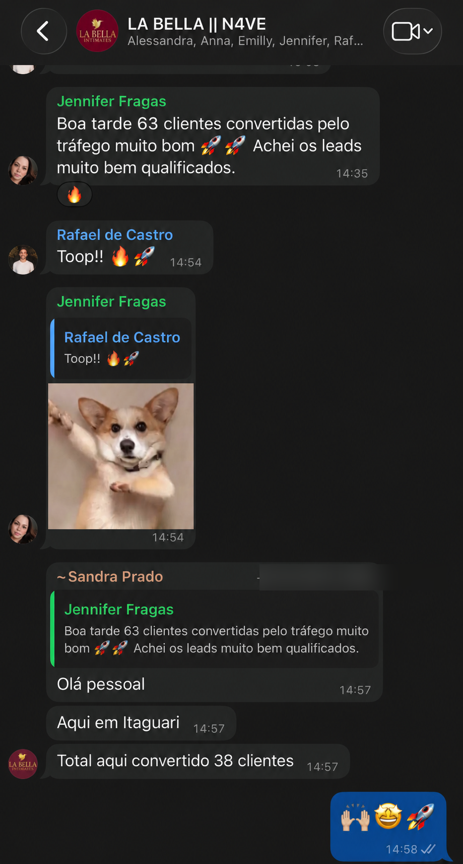 Print do grupo — mensagem da cliente